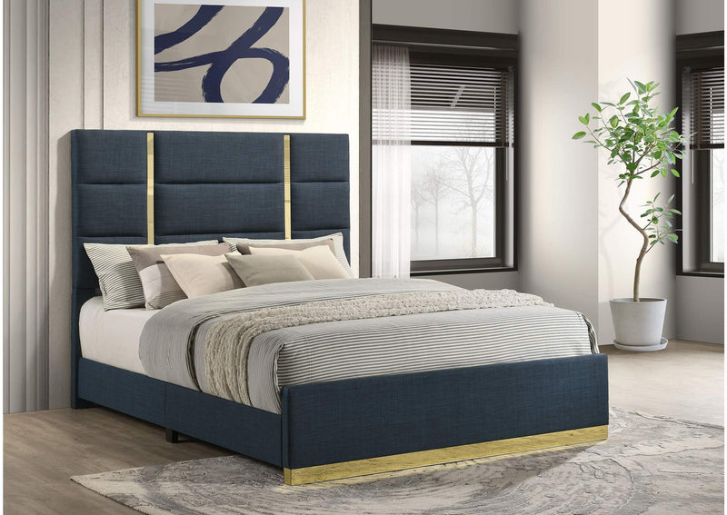 223091NVYQ Ines 56-inch Fabric Upholstered Queen Panel Bed Navy
