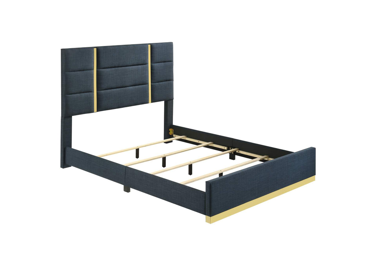 223091NVYQ Ines 56-inch Fabric Upholstered Queen Panel Bed Navy