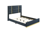 223091NVYQ Ines 56-inch Fabric Upholstered Queen Panel Bed Navy