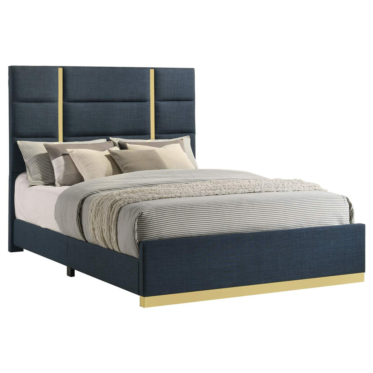 223091NVYQ Ines 56-inch Fabric Upholstered Queen Panel Bed Navy