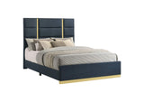 223091NVYQ Ines 56-inch Fabric Upholstered Queen Panel Bed Navy
