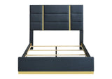 223091NVYQ Ines 56-inch Fabric Upholstered Queen Panel Bed Navy