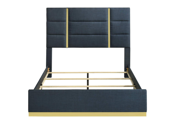 223091NVYQ Ines 56-inch Fabric Upholstered Queen Panel Bed Navy