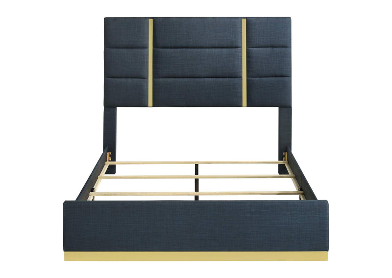 223091NVYQ Ines 56-inch Fabric Upholstered Queen Panel Bed Navy
