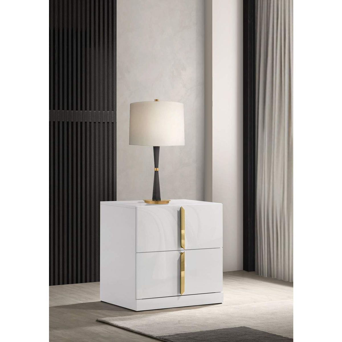 223092 Ines 2-drawer Nightstand Bedside Table White High Gloss