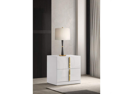 223092 Ines 2-drawer Nightstand Bedside Table White High Gloss