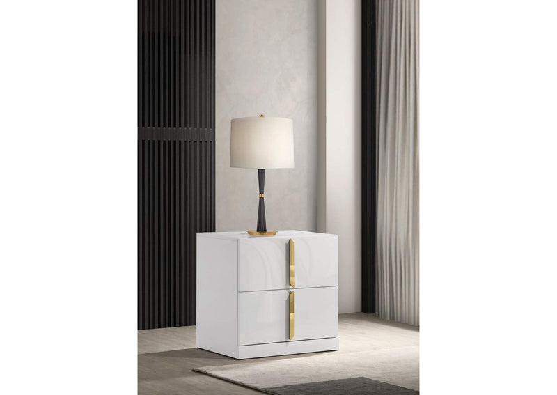 223092 Ines 2-drawer Nightstand Bedside Table White High Gloss