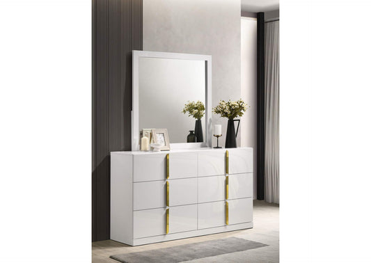 223093M Ines 6-drawer Bedroom Dresser with Mirror White High Gloss