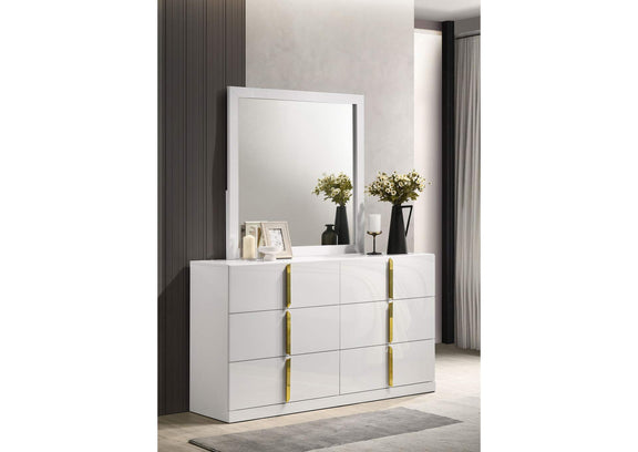 223093M Ines 6-drawer Bedroom Dresser with Mirror White High Gloss