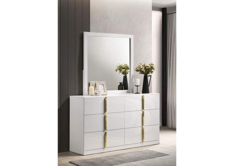 223093M Ines 6-drawer Bedroom Dresser with Mirror White High Gloss