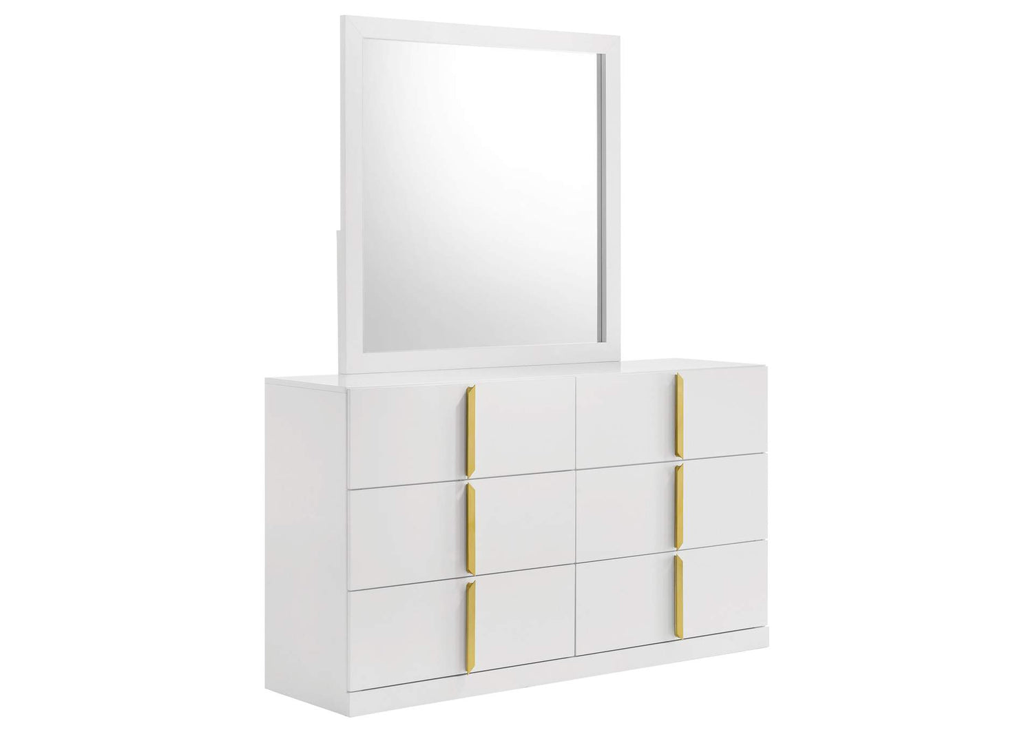 223093M Ines 6-drawer Bedroom Dresser with Mirror White High Gloss