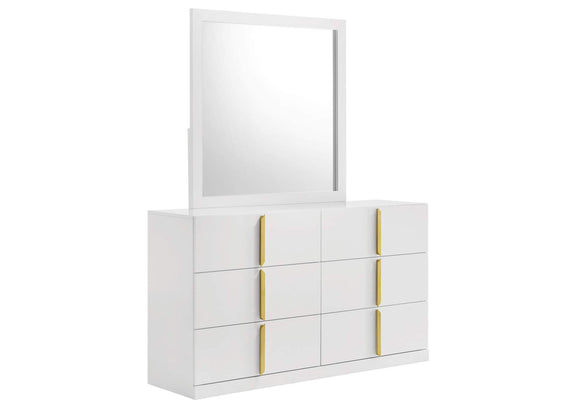 223093M Ines 6-drawer Bedroom Dresser with Mirror White High Gloss