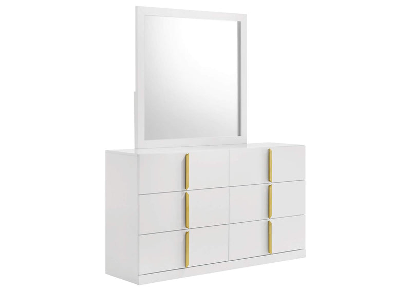 223093M Ines 6-drawer Bedroom Dresser with Mirror White High Gloss