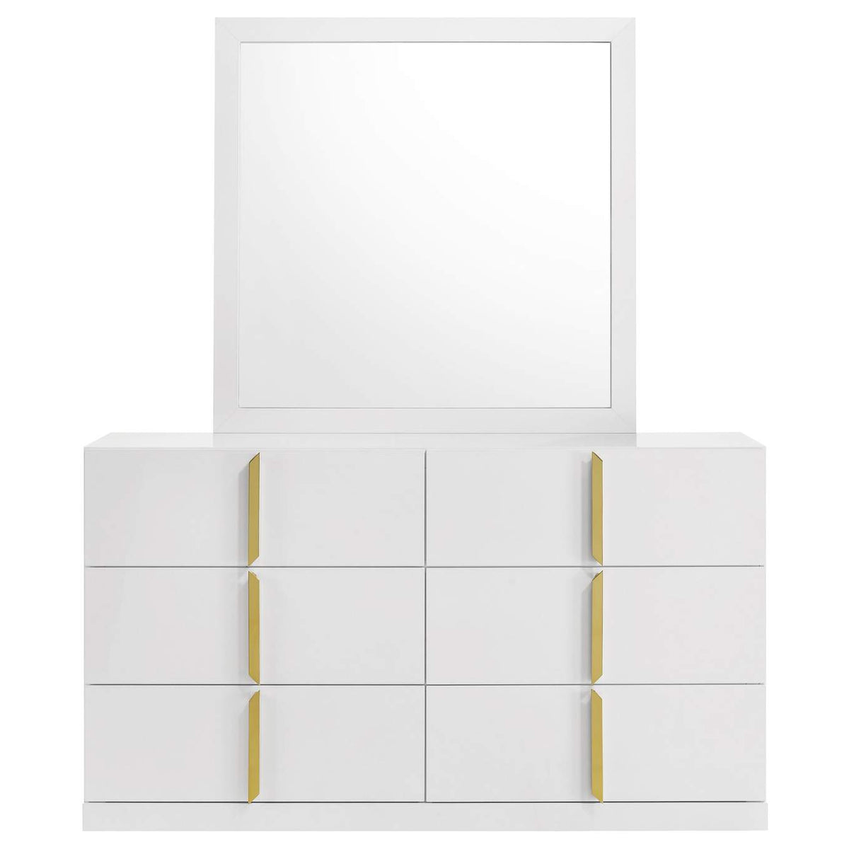 223093M Ines 6-drawer Bedroom Dresser with Mirror White High Gloss