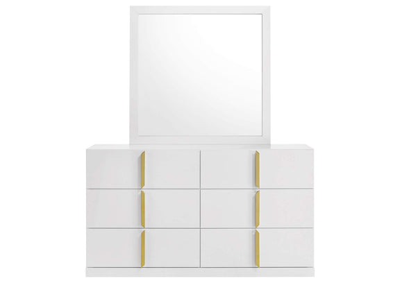 223093M Ines 6-drawer Bedroom Dresser with Mirror White High Gloss