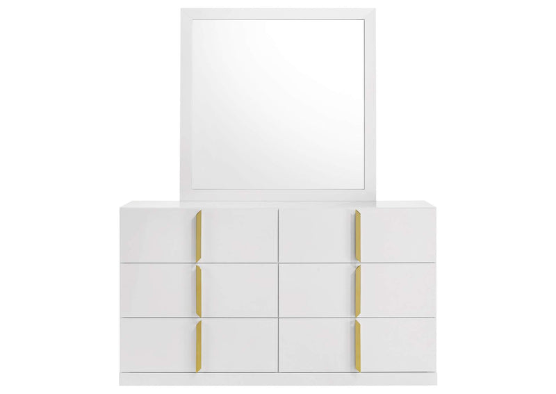 223093M Ines 6-drawer Bedroom Dresser with Mirror White High Gloss