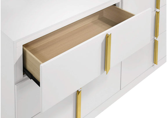 223093M Ines 6-drawer Bedroom Dresser with Mirror White High Gloss