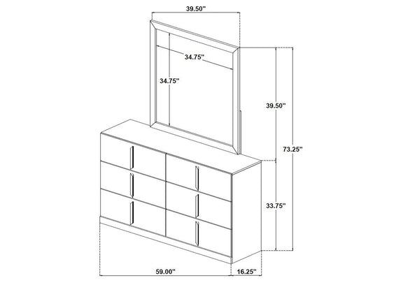223093M Ines 6-drawer Bedroom Dresser with Mirror White High Gloss