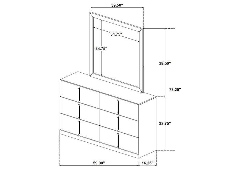 223093M Ines 6-drawer Bedroom Dresser with Mirror White High Gloss