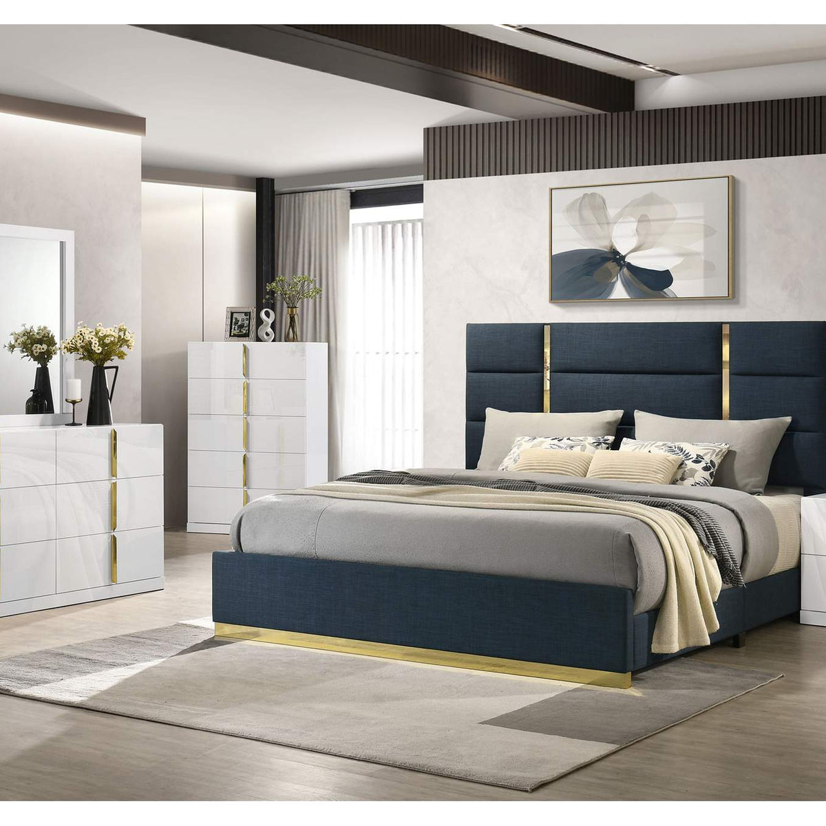 223093M Ines 6-drawer Bedroom Dresser with Mirror White High Gloss
