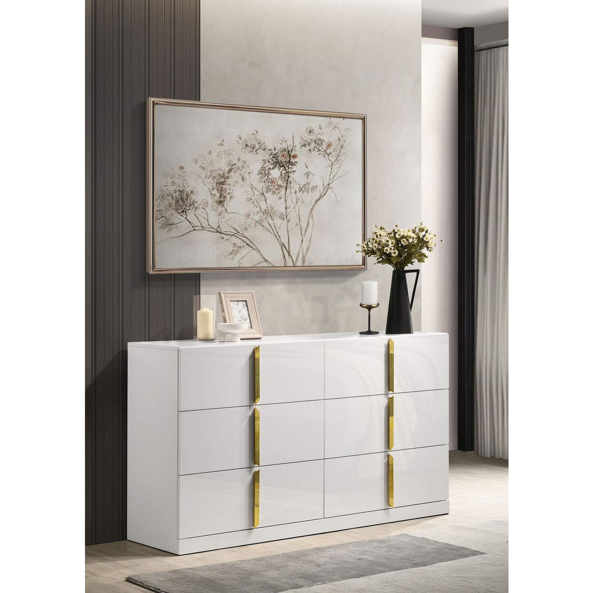 223093 Ines 6-drawer Bedroom Dresser Cabinet White High Gloss