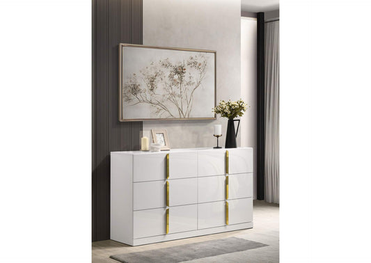 223093 Ines 6-drawer Bedroom Dresser Cabinet White High Gloss