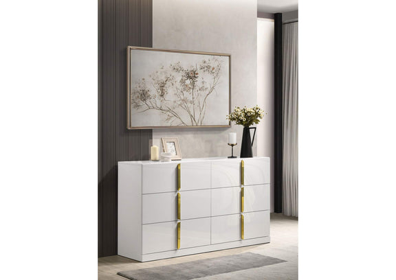 223093 Ines 6-drawer Bedroom Dresser Cabinet White High Gloss