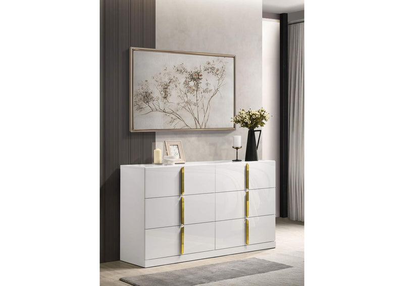 223093 Ines 6-drawer Bedroom Dresser Cabinet White High Gloss