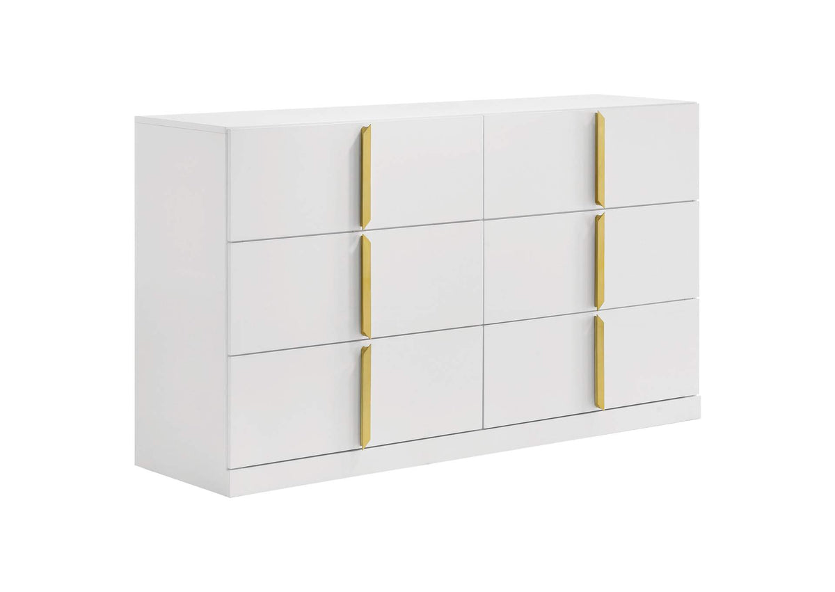 223093 Ines 6-drawer Bedroom Dresser Cabinet White High Gloss