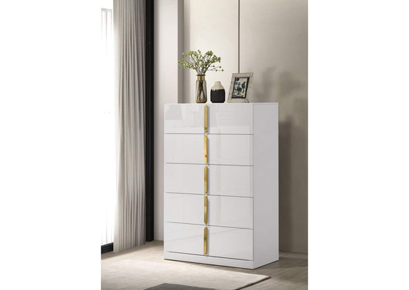 223095 Ines 5-drawer Bedroom Chest of Drawers White High Gloss
