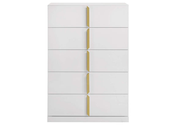 223095 Ines 5-drawer Bedroom Chest of Drawers White High Gloss