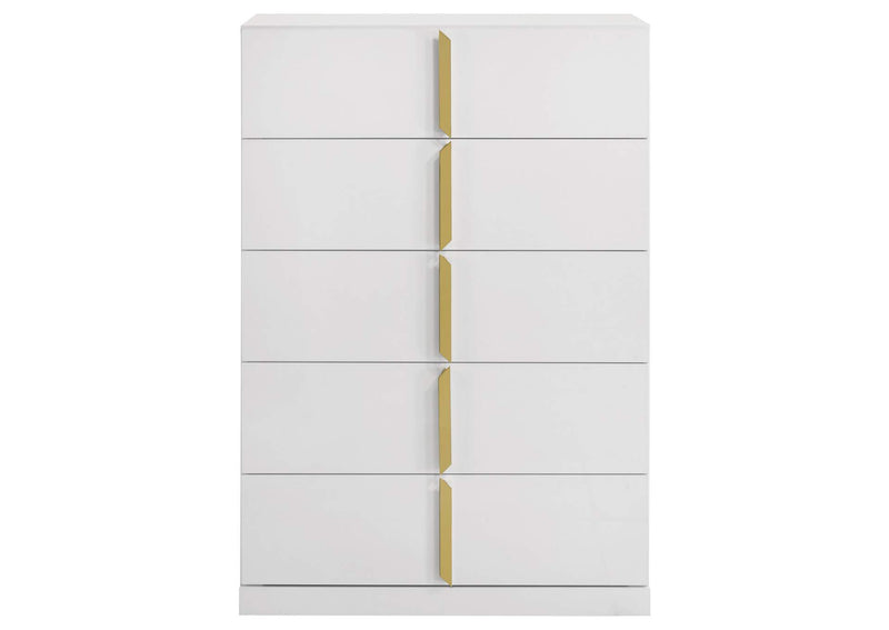 223095 Ines 5-drawer Bedroom Chest of Drawers White High Gloss
