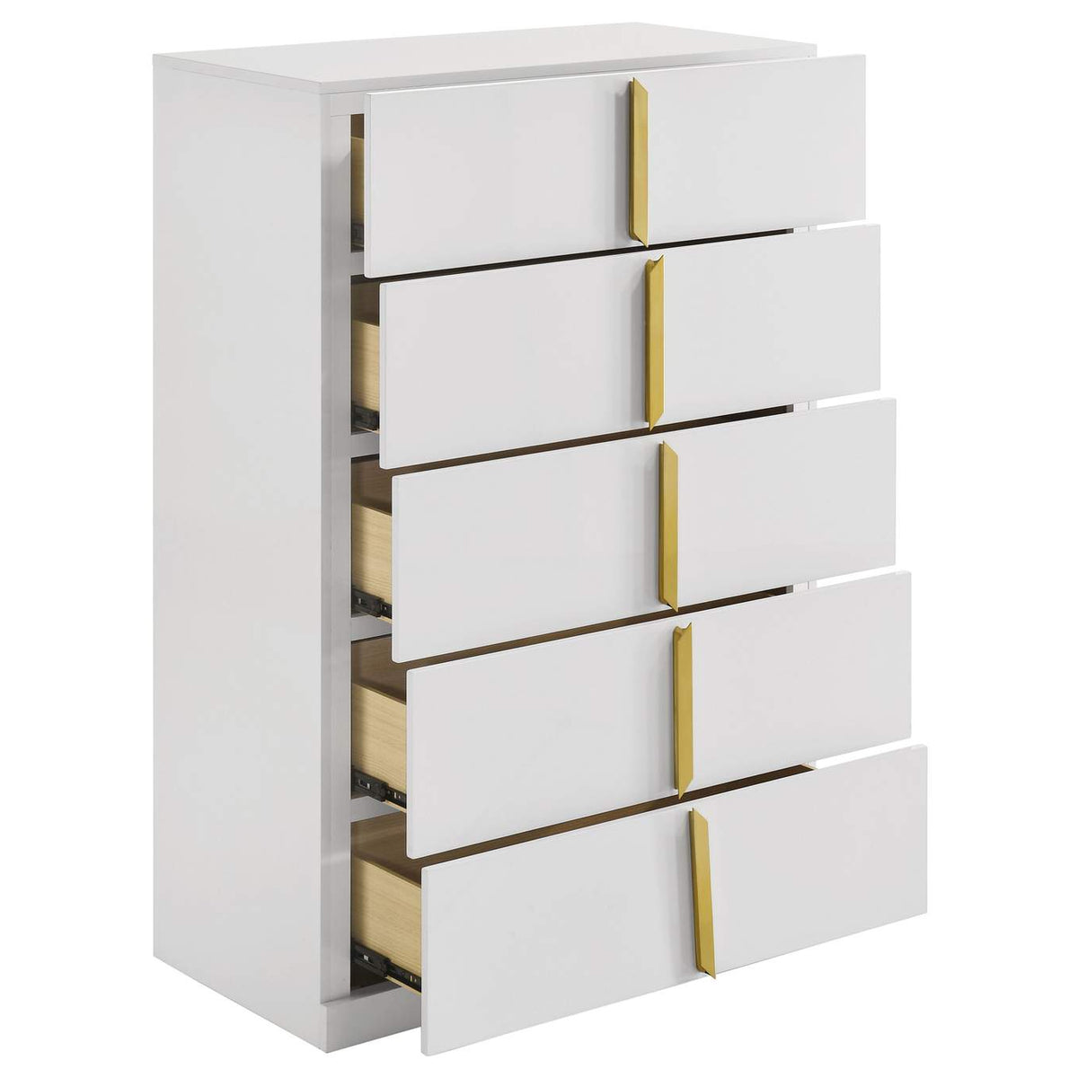223095 Ines 5-drawer Bedroom Chest of Drawers White High Gloss
