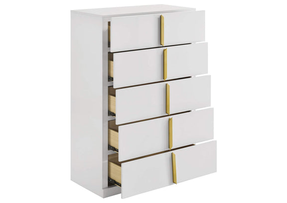 223095 Ines 5-drawer Bedroom Chest of Drawers White High Gloss