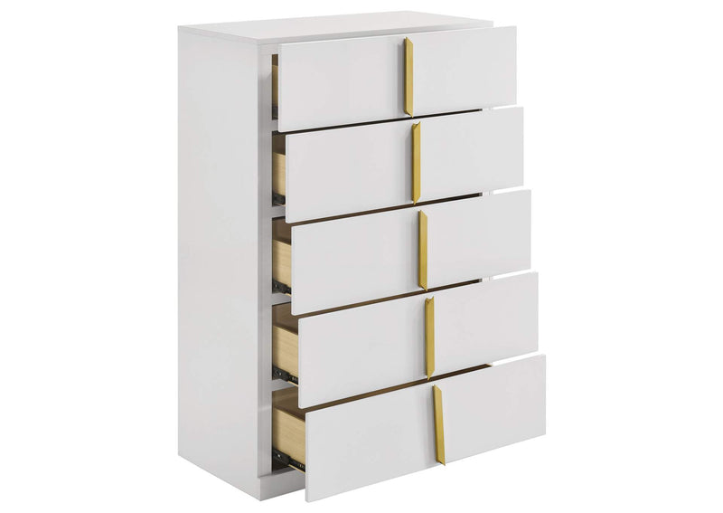 223095 Ines 5-drawer Bedroom Chest of Drawers White High Gloss
