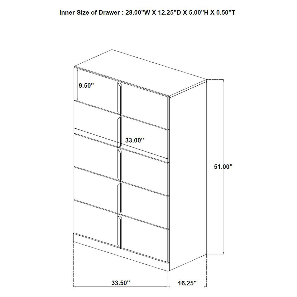 223095 Ines 5-drawer Bedroom Chest of Drawers White High Gloss