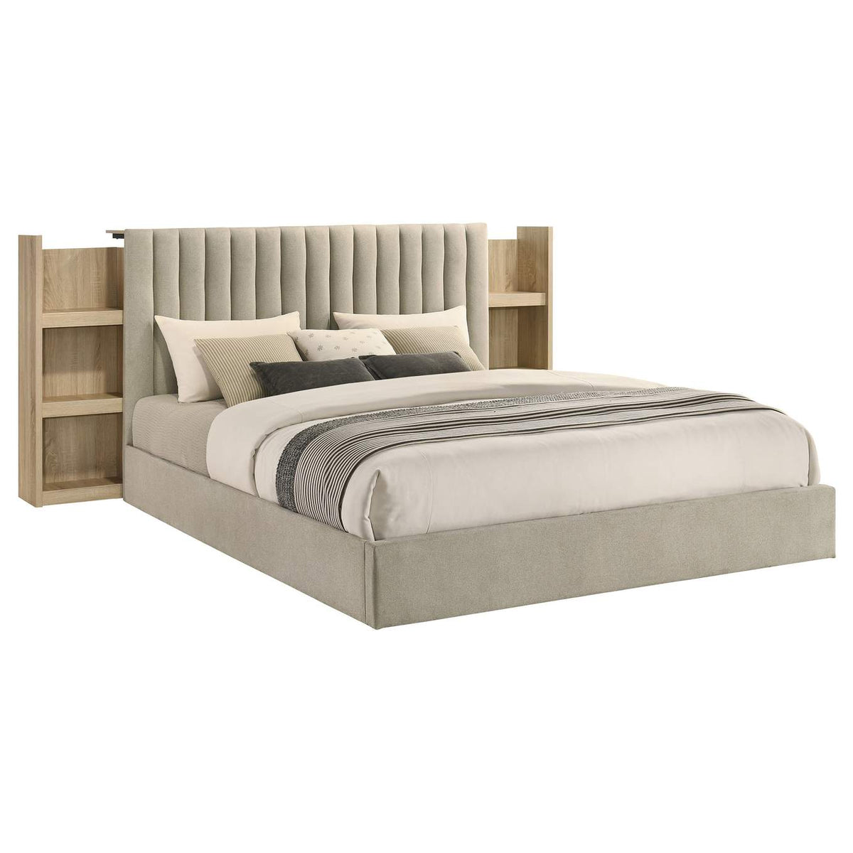 223111KE Arielle Eastern King Bookcase Panel Storage Bed Light Oak