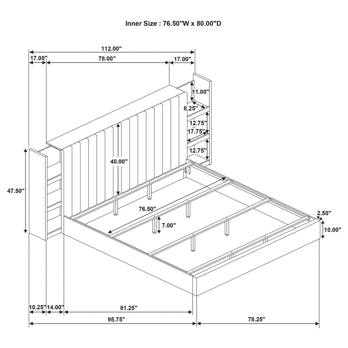 223111KE Arielle Eastern King Bookcase Panel Storage Bed Light Oak