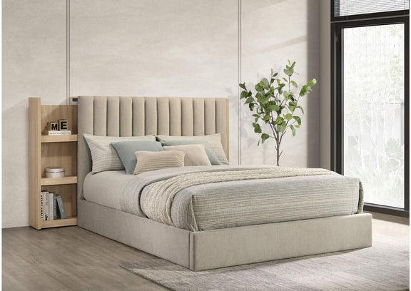 223111Q Arielle Queen Bookcase Panel Storage Bed Light Oak