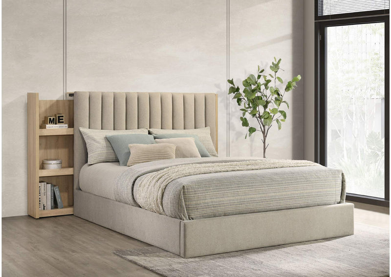 223111Q Arielle Queen Bookcase Panel Storage Bed Light Oak