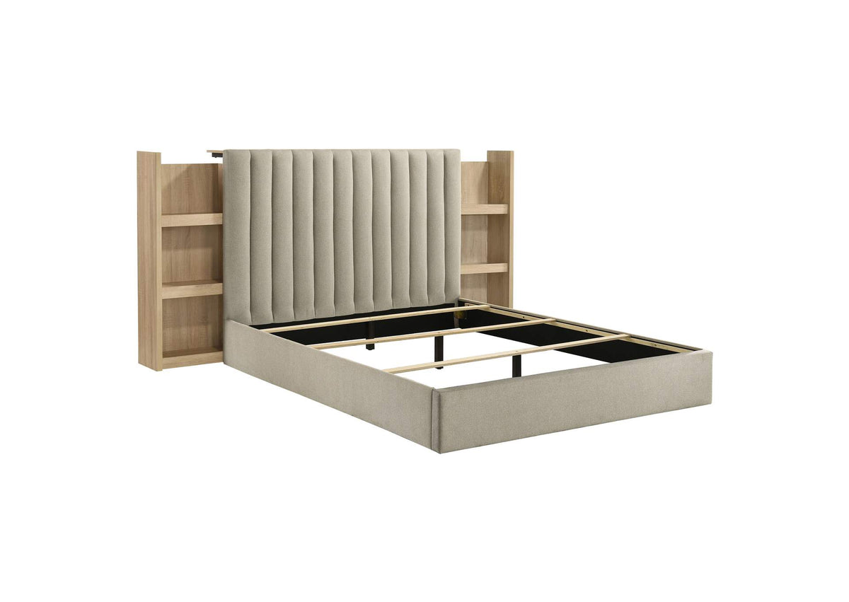 223111Q Arielle Queen Bookcase Panel Storage Bed Light Oak