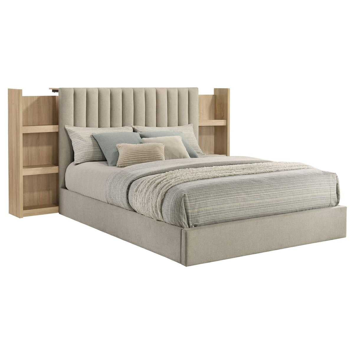 223111Q Arielle Queen Bookcase Panel Storage Bed Light Oak