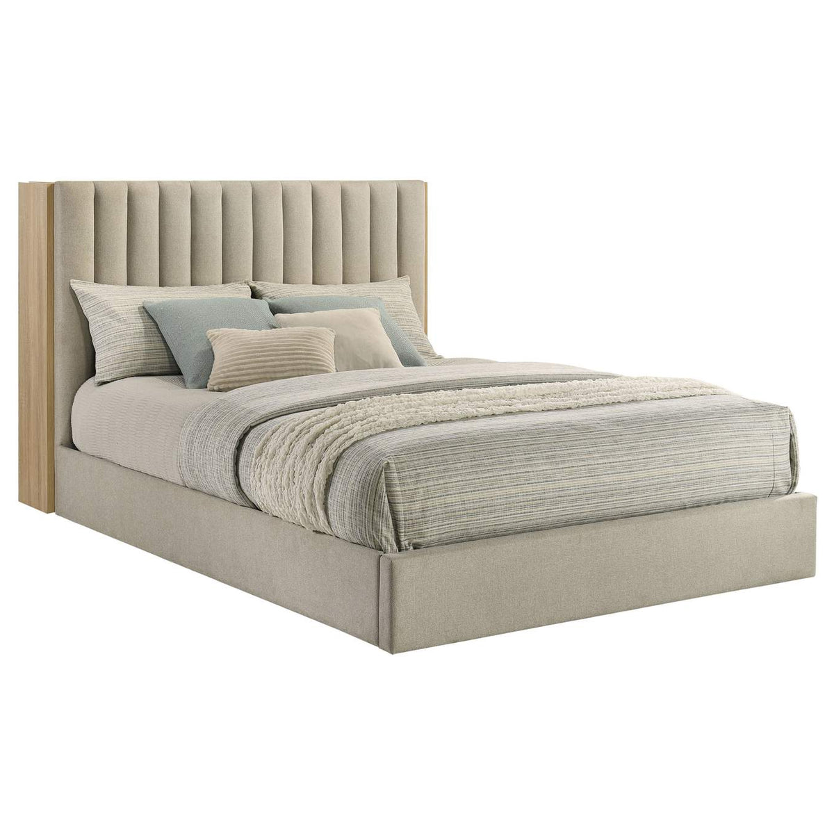 223111Q Arielle Queen Bookcase Panel Storage Bed Light Oak