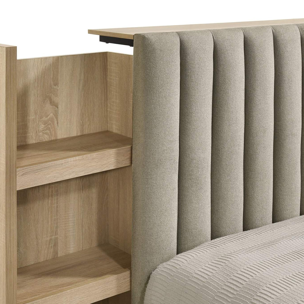 223111Q Arielle Queen Bookcase Panel Storage Bed Light Oak
