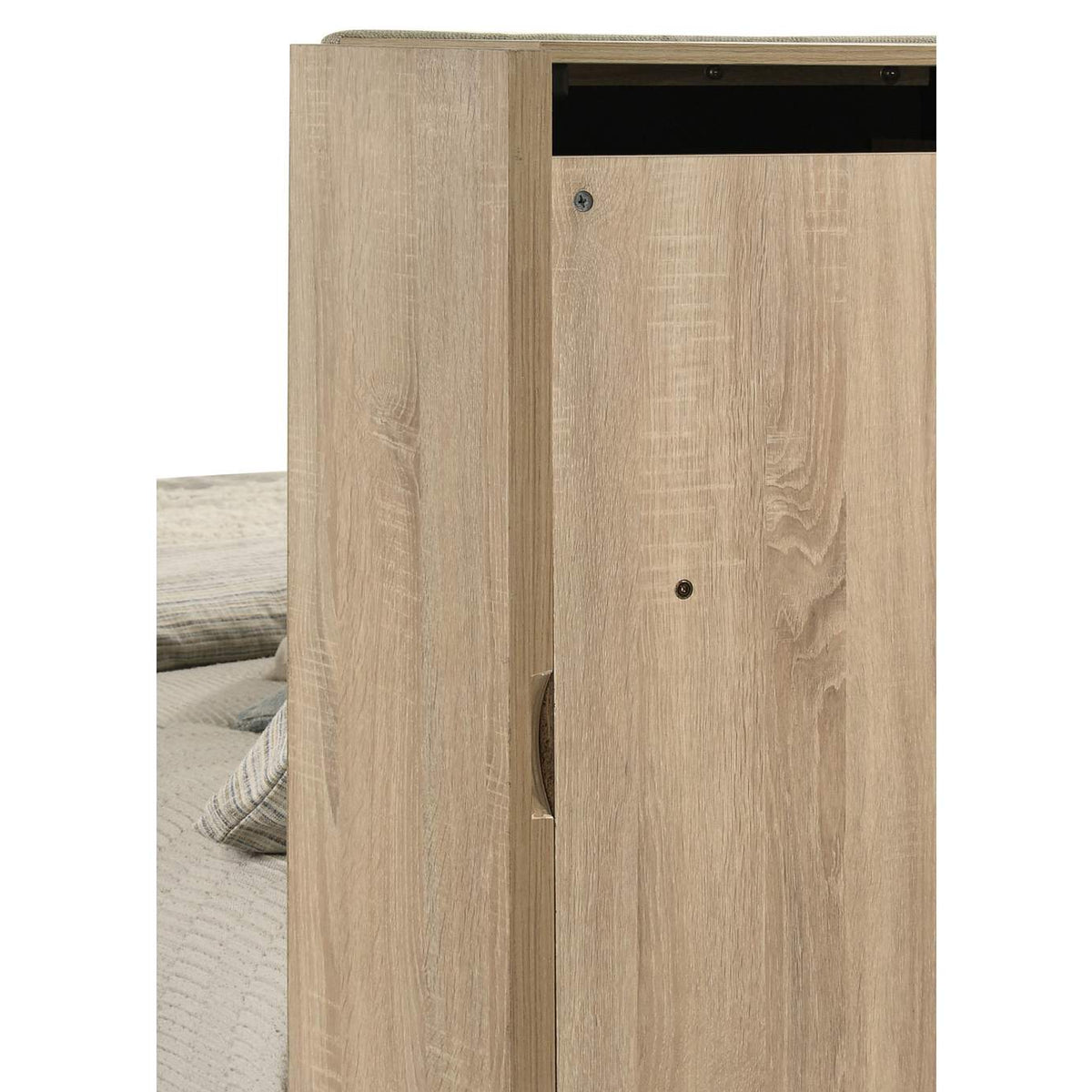 223111Q Arielle Queen Bookcase Panel Storage Bed Light Oak
