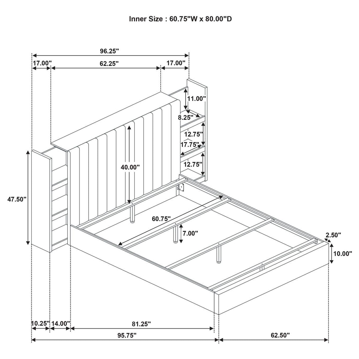 223111Q Arielle Queen Bookcase Panel Storage Bed Light Oak