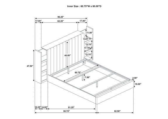 223111Q Arielle Queen Bookcase Panel Storage Bed Light Oak