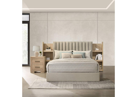 223111Q Arielle Queen Bookcase Panel Storage Bed Light Oak