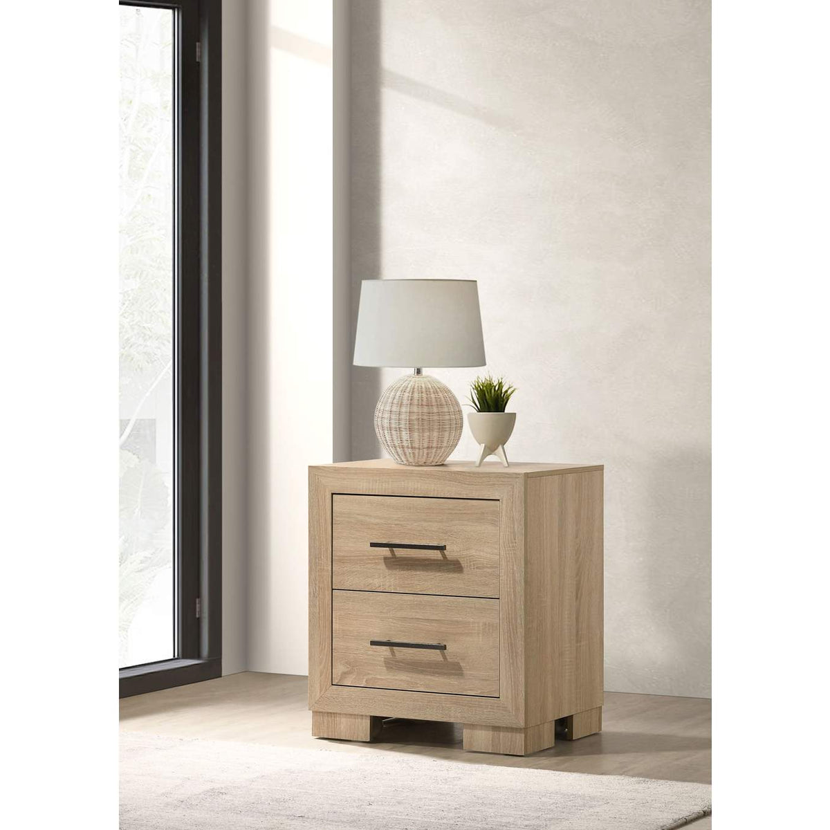 223112 Arielle 2-drawer Bedroom Nightstand with Casters Light Oak