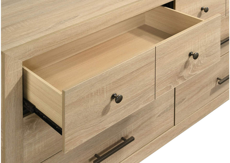 223113M Arielle 6-drawer Bedroom Dresser with Mirror Light Oak
